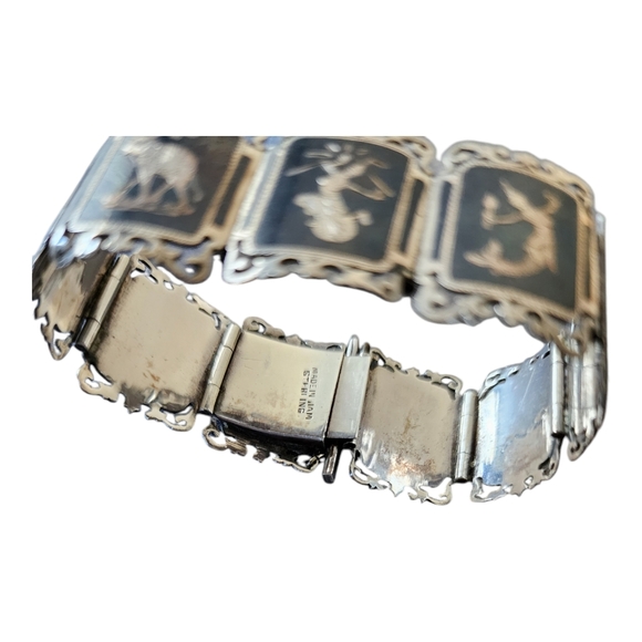Vintage Niello Sterling Silver Thai Siam Dancer Hinged Panel Bracelet Thailand - Picture 7 of 8